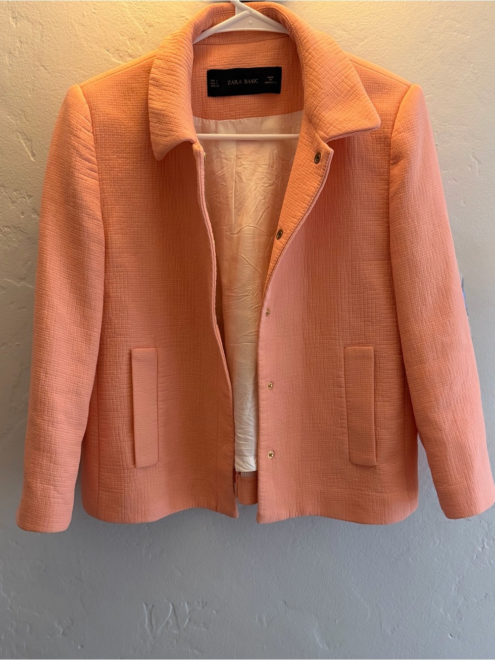 Zara Peach Textured Collar Blazer